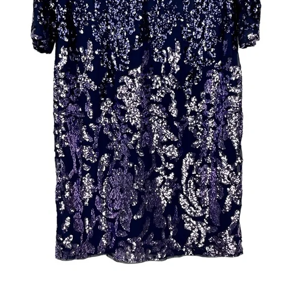 ADRIANNA PAPELL AP1E209365 OMBRE FLORAL SEQUIN EMBELLISHED SHEATH COCKTAIL DRESS - Picture 5 of 15